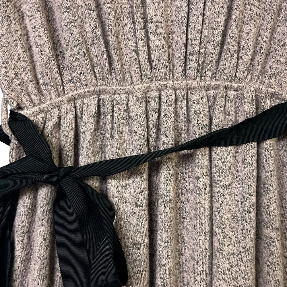 Monteau Girl Dress Heather Grey Embellished Neckline Tie Waist Pearls Rhinestone